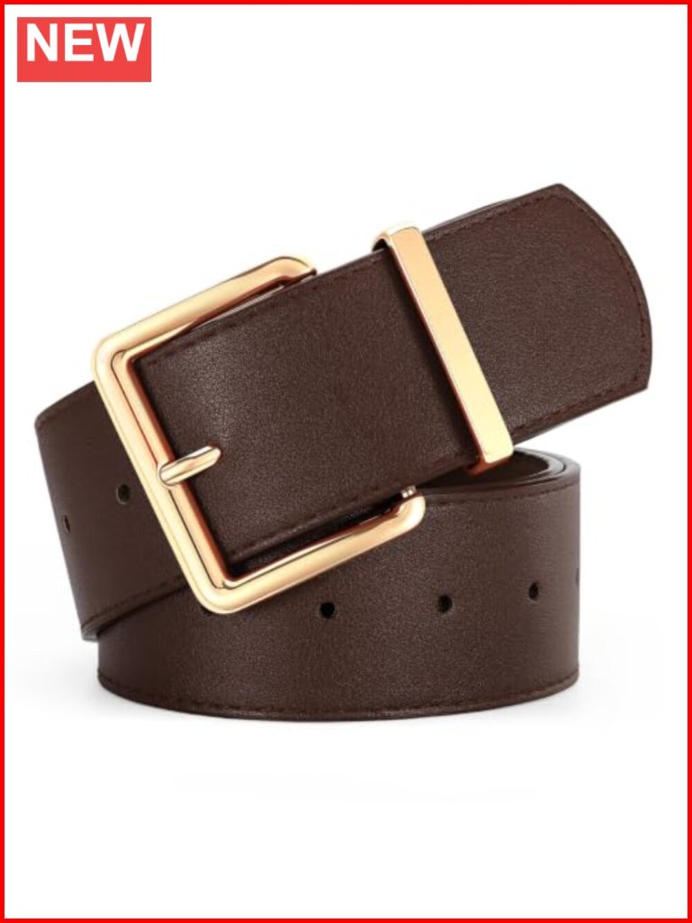 Women's Wide PU Leather Belt with Gold Square Buckle